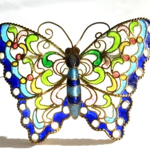 Stunning Large Silver Gilt PLIQUE-A-JOUR BUTTERFLY Brooch
