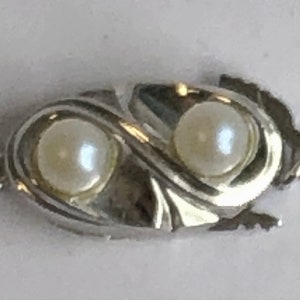 Vintage Sterling Silver Clasp Set With Pearl For Single Row Necklace Or Bracelet