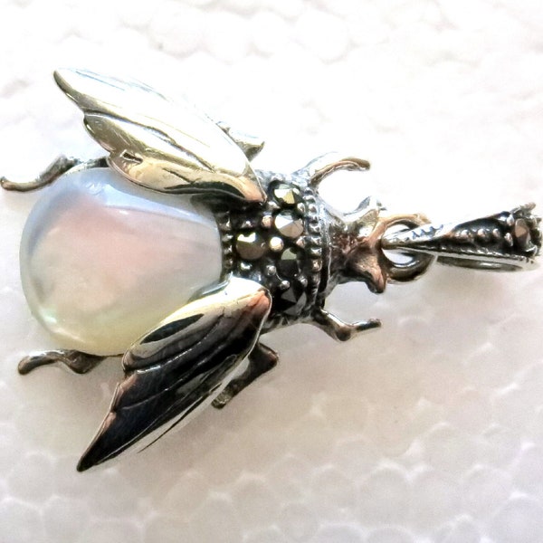 Sterling Silver, Marcasite & Mother-Of-Pearl Bee Pendant