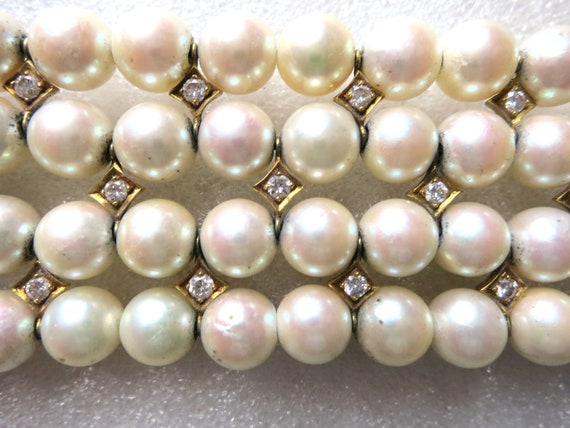 High Fashion 4-Row Pearl & Diamond Choker Necklac… - image 7