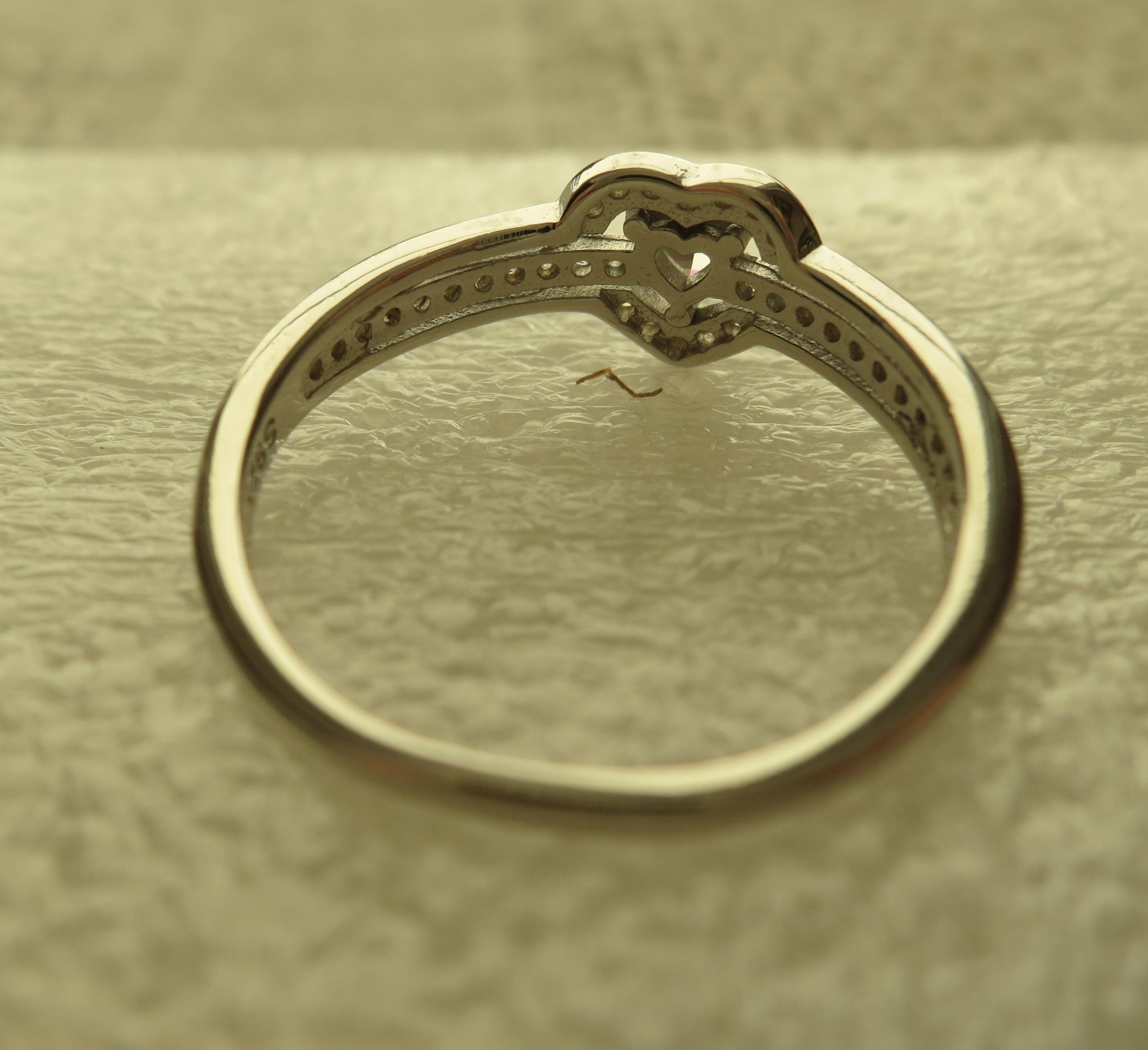 Sterling Silver Love-heart Ring Set With Cubic Zirconias Size 'K+1/2 ...