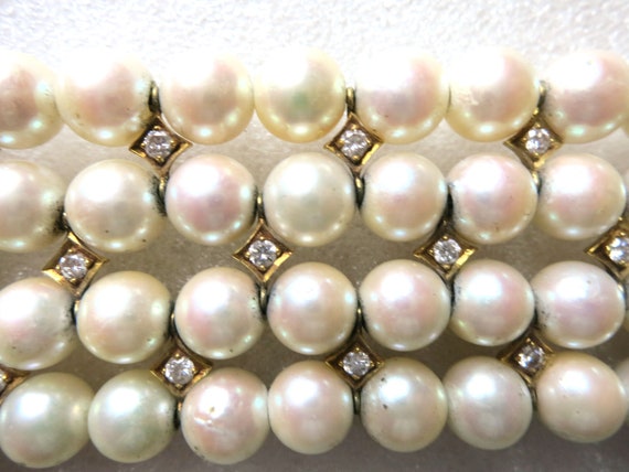 High Fashion 4-Row Pearl & Diamond Choker Necklac… - image 6