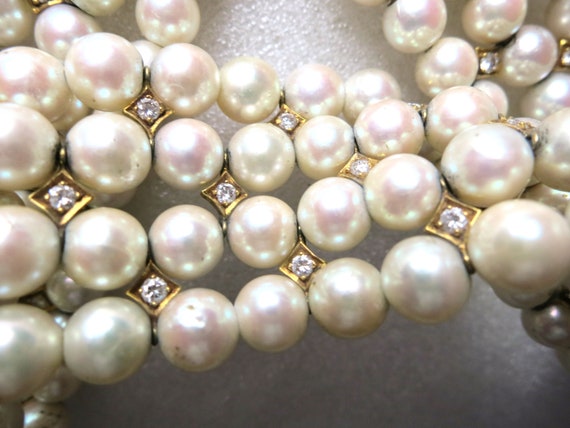 High Fashion 4-Row Pearl & Diamond Choker Necklac… - image 5