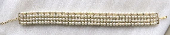 High Fashion 4-Row Pearl & Diamond Choker Necklac… - image 2