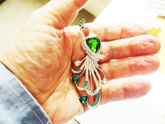 Exotic Sparkling Gem-Set Peacock Brooch