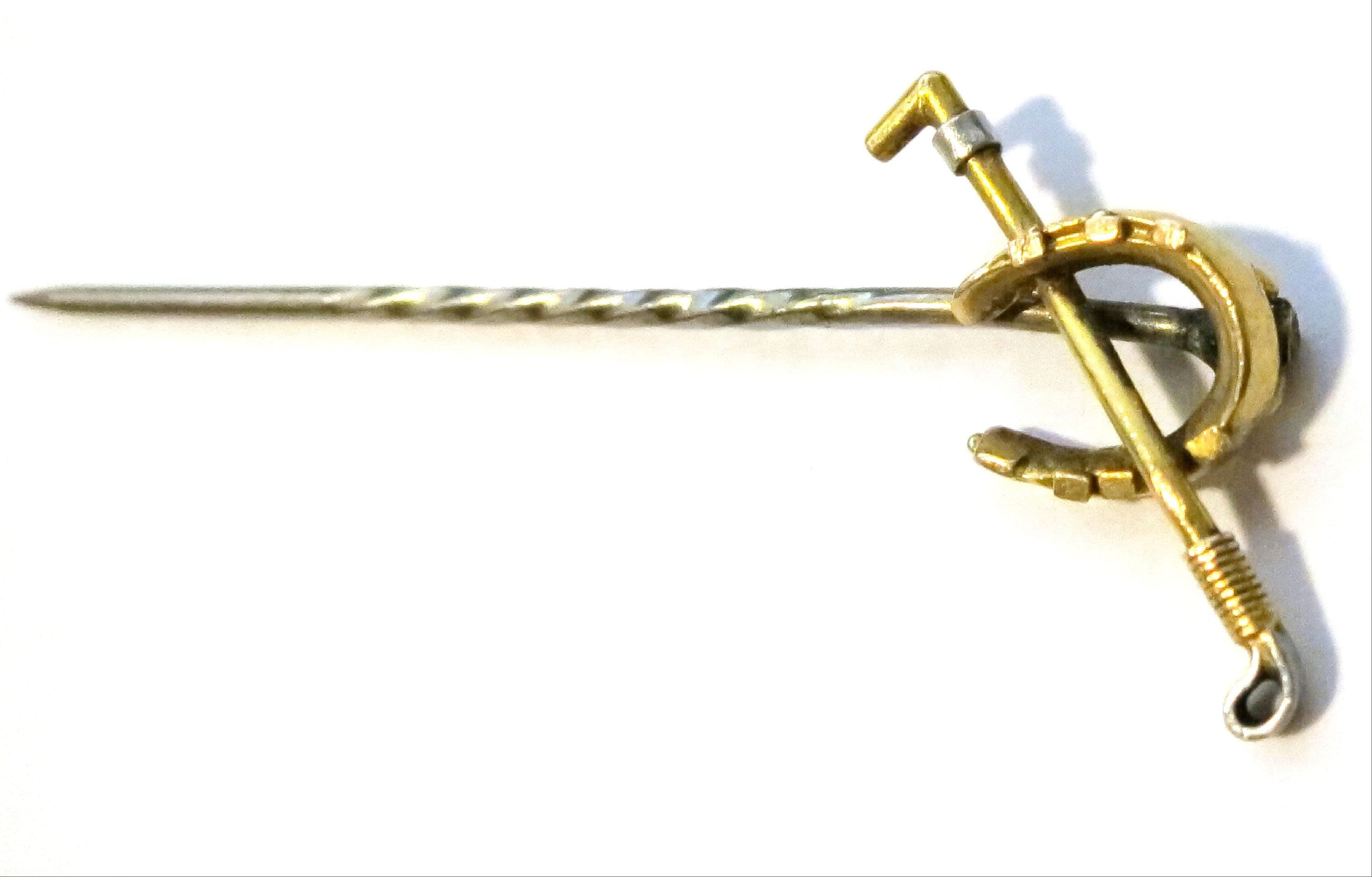 Antique Gold Victorian-era Horse Riding Crop Stick Pin An Essex Crystal, 15ct gold stick pin featuring a hand  main image 2