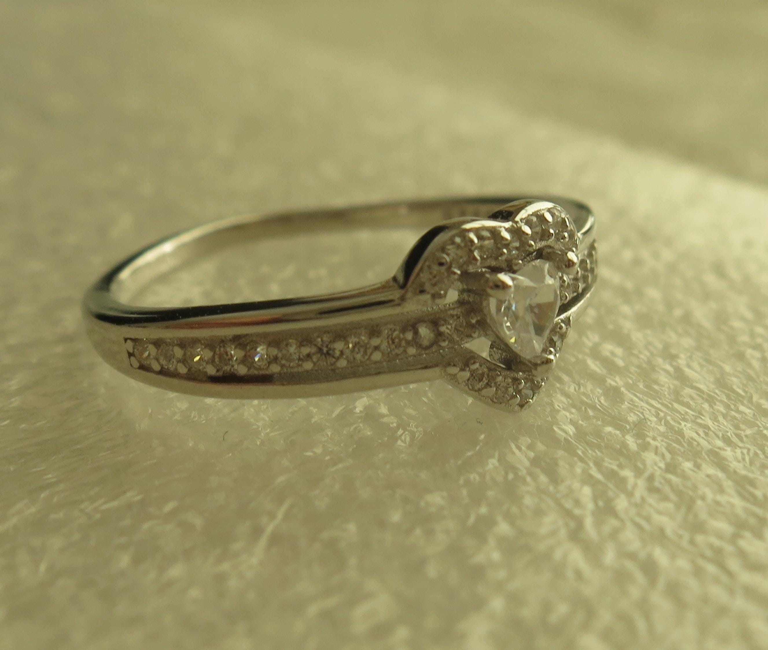Sterling Silver Love-heart Ring Set With Cubic Zirconias Size 'K+1/2 ...