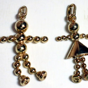 Large His & Hers Gold On Sterling Silver Articulated Ball People Pendants/Charms