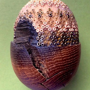 Wooden egg oak with glass beads