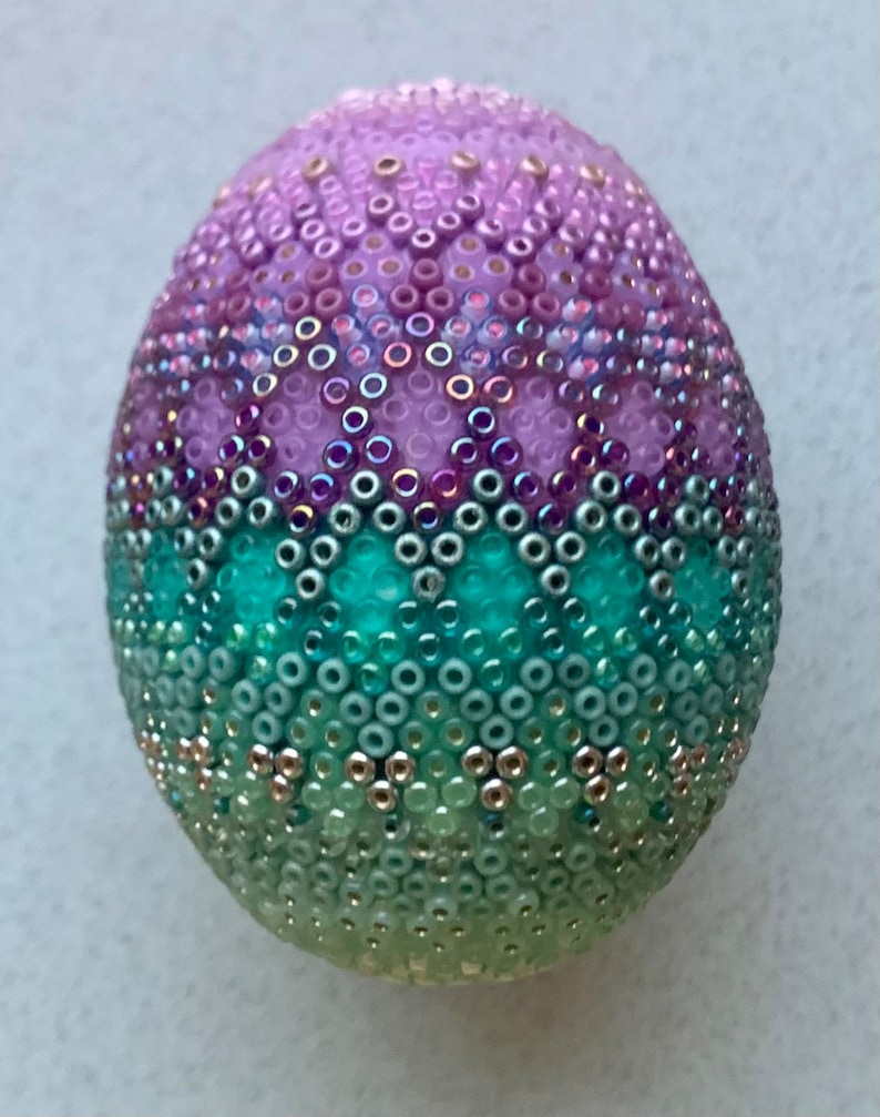 Perlenei Türkis & Violett Pysanky Osterei Beadwork Bild 5