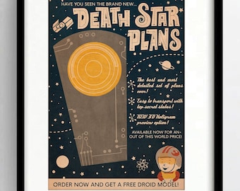 Star Wars Death Star Plans Vintage Mid Century Style Advert