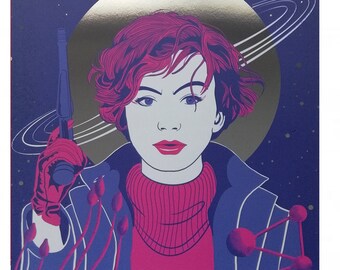 Sci-Fi Adventure Print, Silver Holo Foil, Comic Book Art (A4)