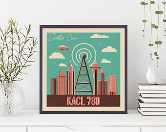 Frasier Print, KACL Radio, Square Print, Mid Century Illustration, Vintage Ad