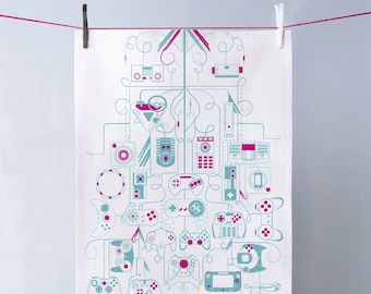 Gaming History Tea Towel: 100% Cotton Gamer Kitchen Decor