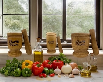 New items Puerto Rico Wooden Mortar and Pestle Set - Medium Size
