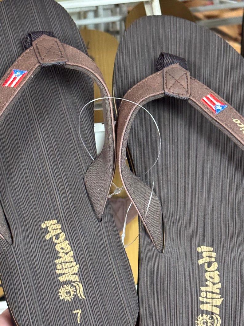 Puerto Rico Traditional Sandals Flip Flops in PU Leather Dark Brown
