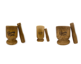 New items Puerto Rico Wooden Mortar and Pestle Set - Medium Size