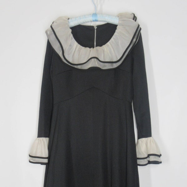 Darling Long Sleeve Black Polyester Maxi Dress w/Decorative Double Collar & Cuffs.....For Special Fun Occasion or Party ??