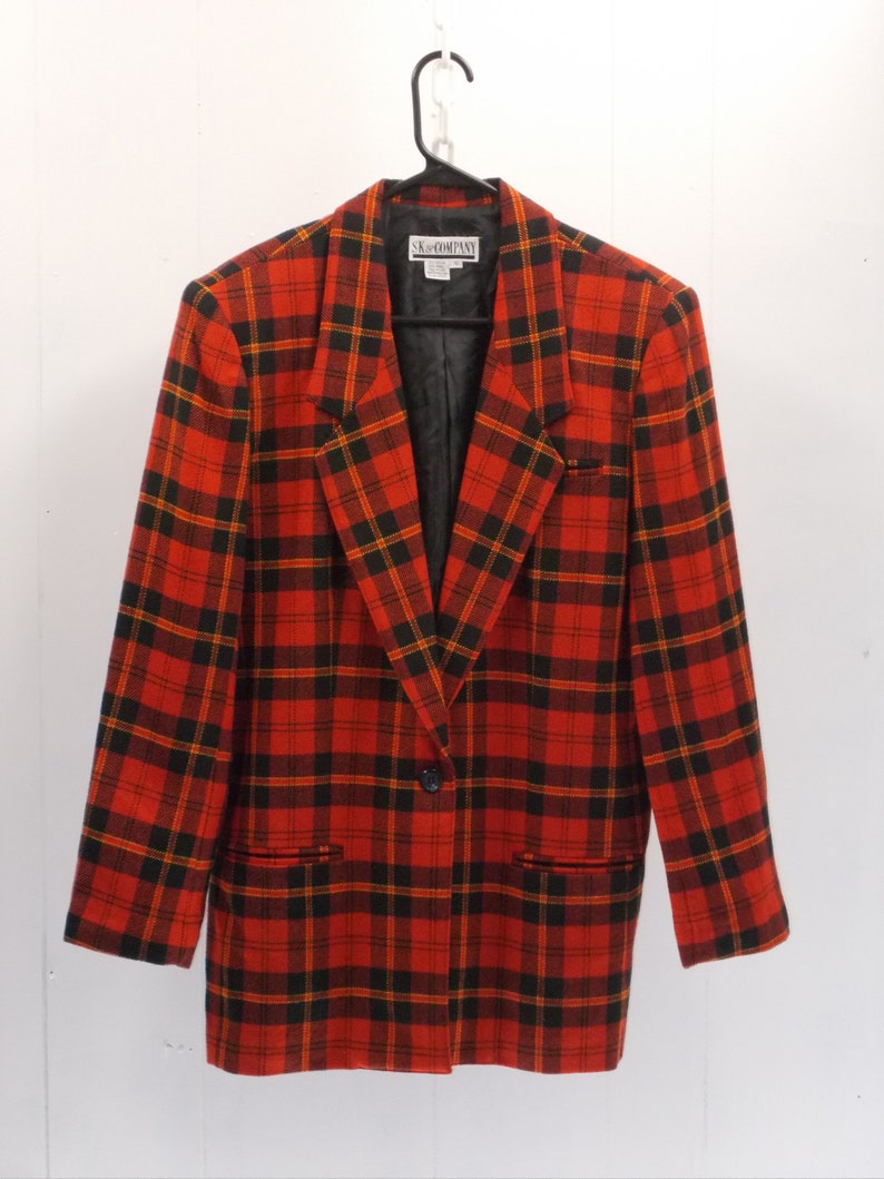 Vintage Red and Black Plaid with Yellow Accent Blazer  SK /& Company 80/'s....Size 12 With Pockets....In Excellent Condition Lined
