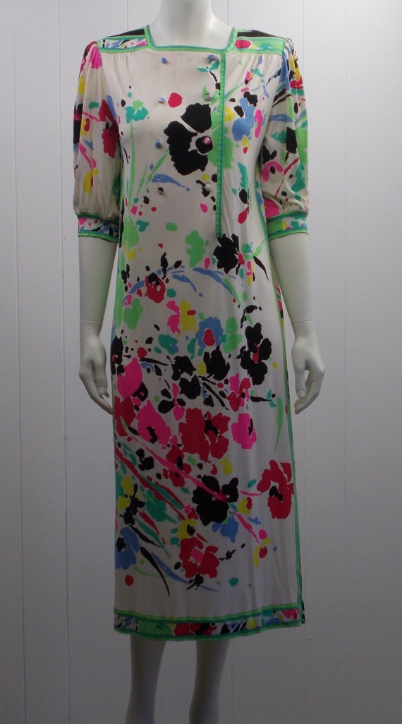 Stunning 80's Leonard Studio Bright Abstract Dress