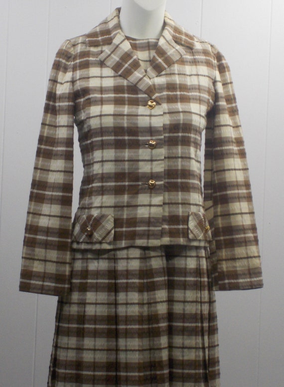 70's  2-Piece  Brown & White Lined Jacket w/Match… - image 10