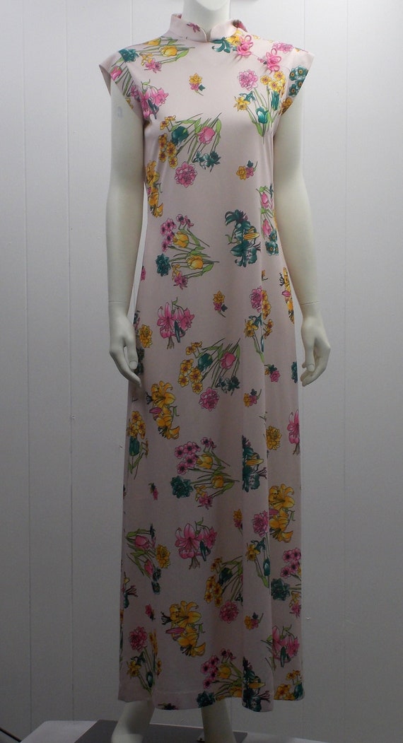 Super Cute Vintage Cheongsam Maxi  Dress/Bright Pi