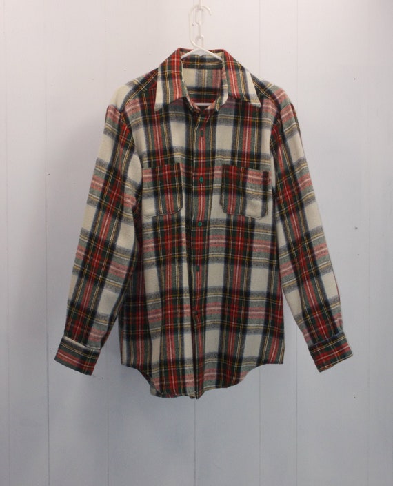 Vintage Custom Made Long Sleeve Plaid Shirt/Green… - image 1