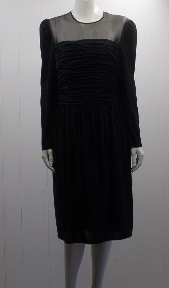 80's Leslie Fay Black Long Sleeve Party Dress/Fea… - image 1