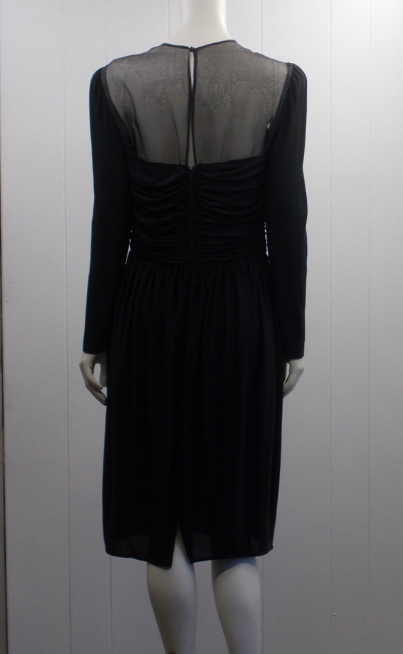 80's Leslie Fay Black Long Sleeve Party Dress/Fea… - image 6