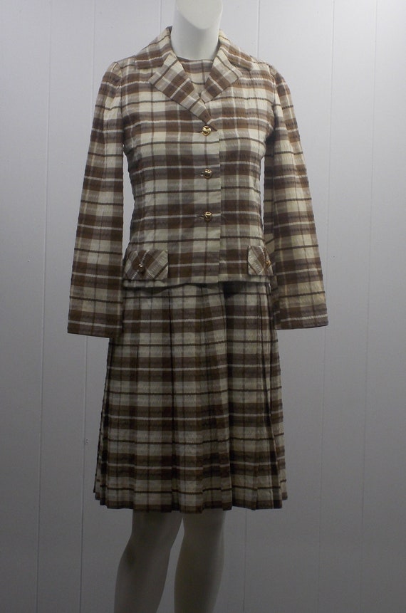 70's  2-Piece  Brown & White Lined Jacket w/Match… - image 1