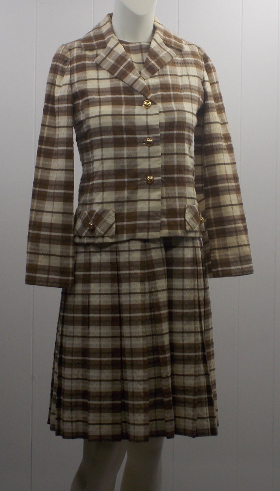 70's  2-Piece  Brown & White Lined Jacket w/Match… - image 2