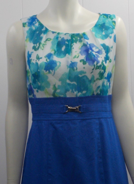 80's "AB Studio" Sleeveless Dress / Blue Floral L… - image 5