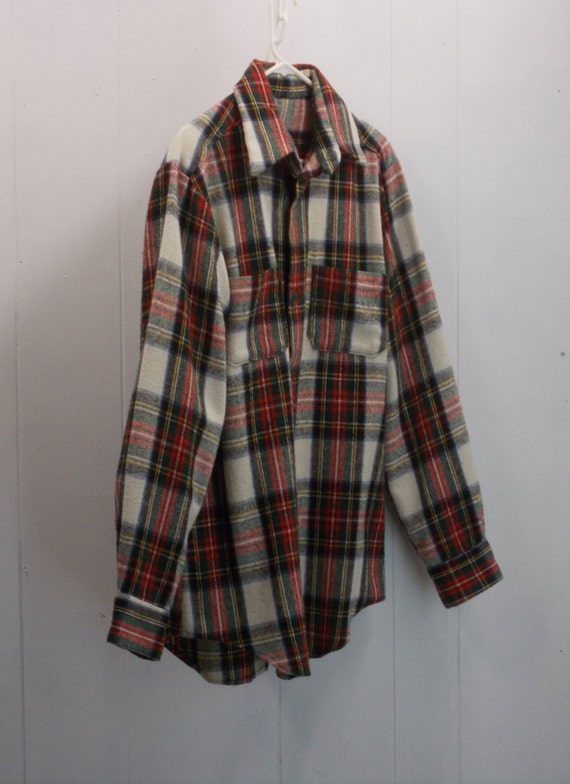 Vintage Custom Made Long Sleeve Plaid Shirt/Green… - image 3