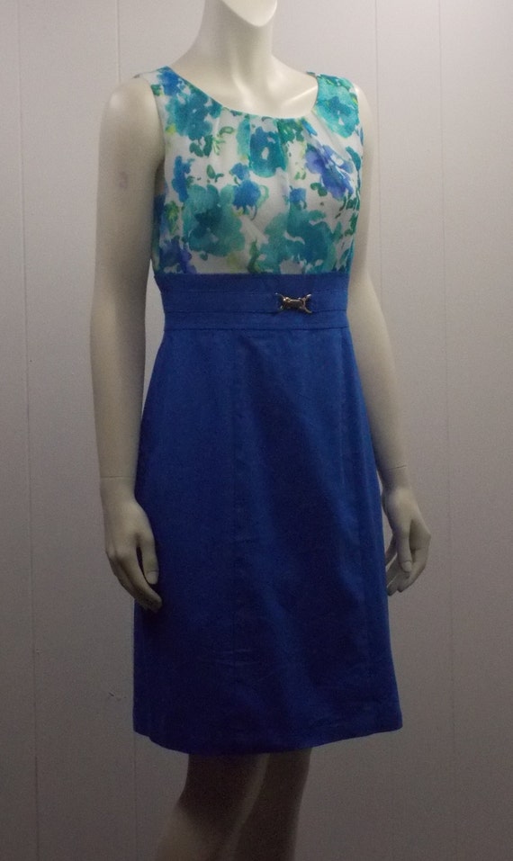 80's "AB Studio" Sleeveless Dress / Blue Floral L… - image 3