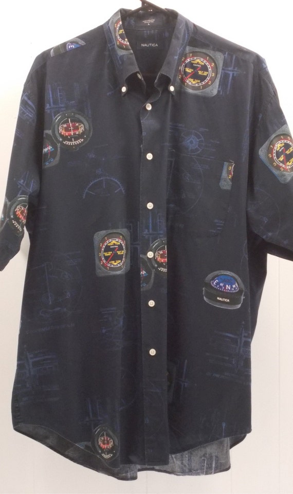 Nautical Men's Large Navy Blue Button-down Shirt … - image 5