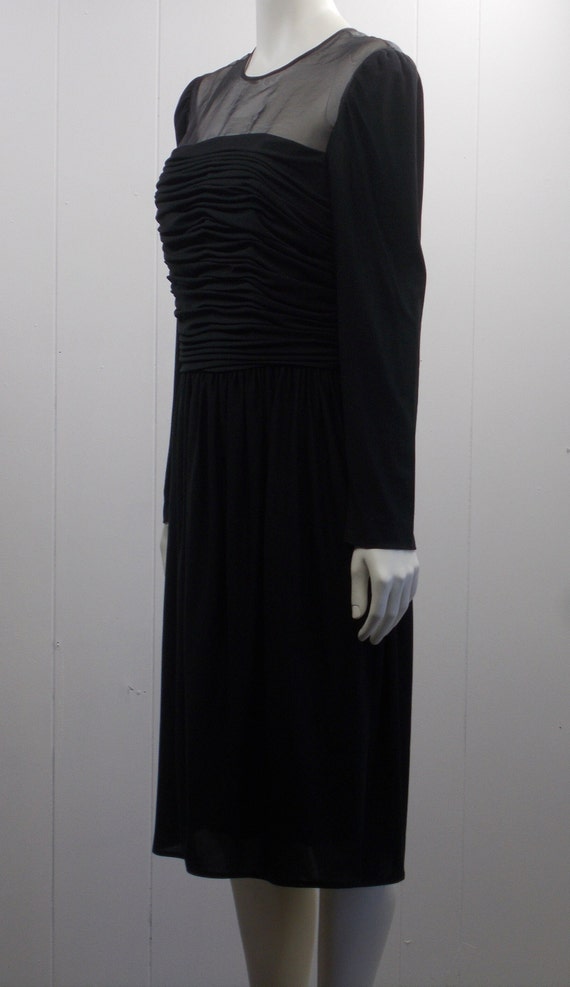 80's Leslie Fay Black Long Sleeve Party Dress/Fea… - image 4
