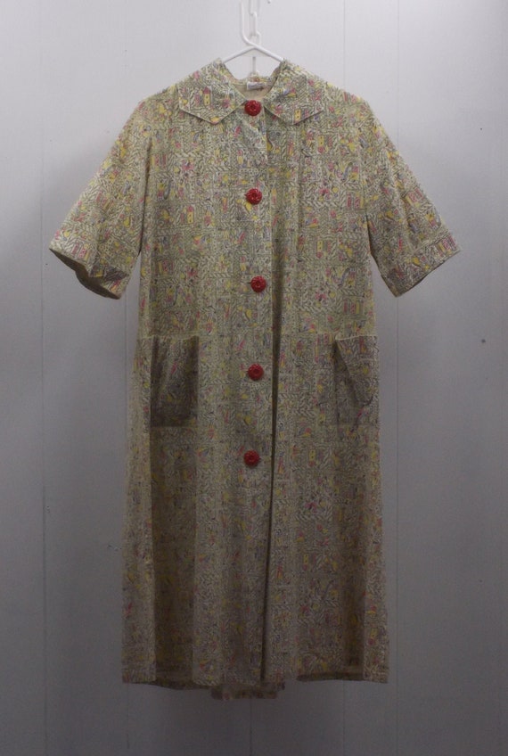 1940-50's Cotton Princess Peggy Day Dress/Duster i