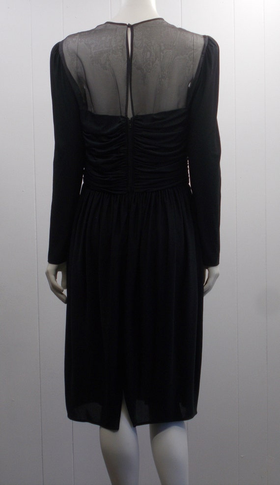 80's Leslie Fay Black Long Sleeve Party Dress/Fea… - image 7