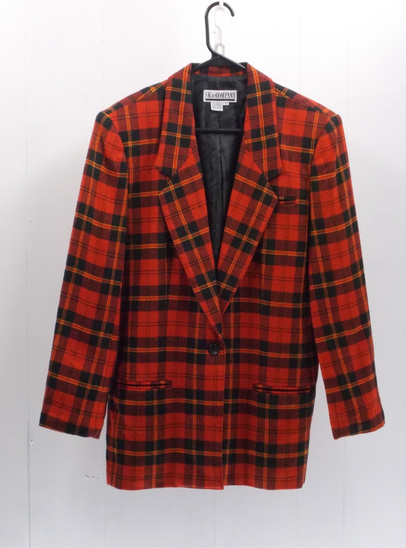 Vintage Red and Black Plaid with Yellow Accent Blazer SK /& Company 80/'s....Size 12 With Pockets....In Excellent Condition Lined