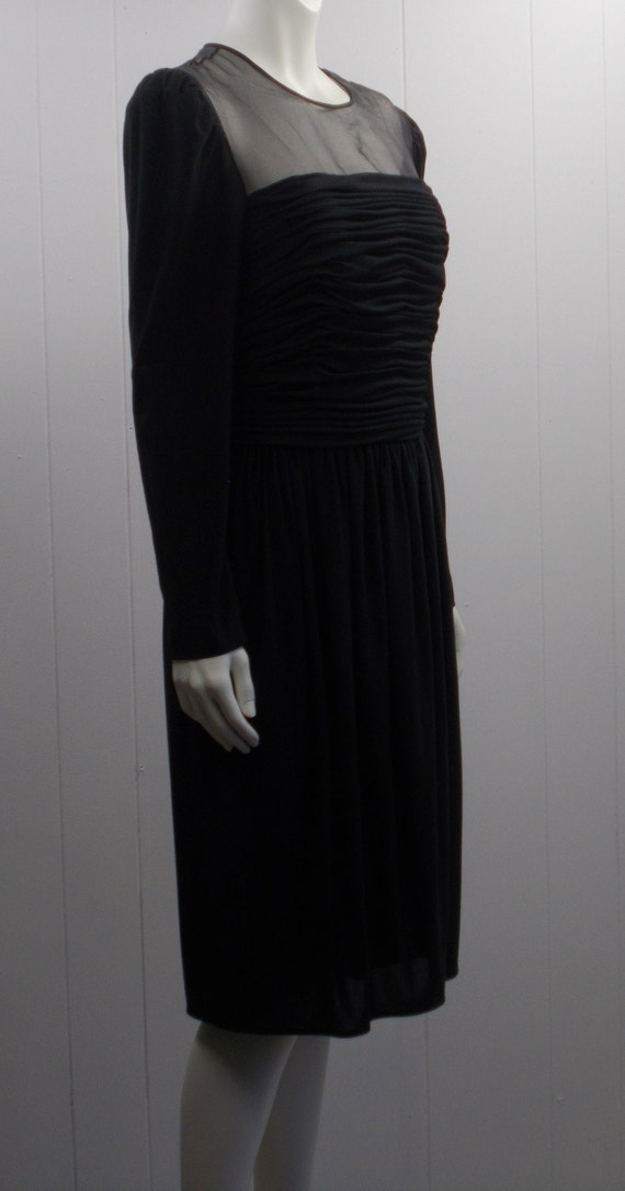 80's Leslie Fay Black Long Sleeve Party Dress/Fea… - image 3