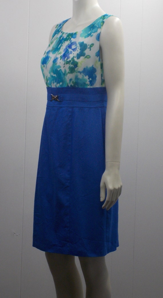 80's "AB Studio" Sleeveless Dress / Blue Floral L… - image 4