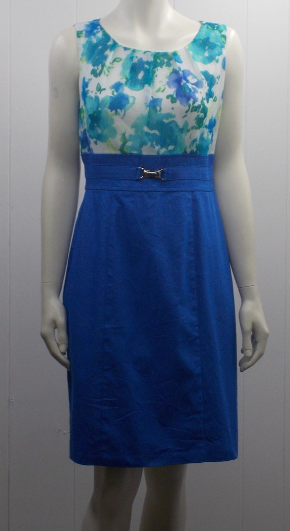 80's "AB Studio" Sleeveless Dress / Blue Floral L… - image 2