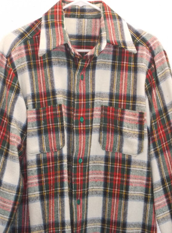 Vintage Custom Made Long Sleeve Plaid Shirt/Green… - image 5