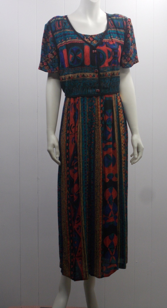 90's Carole Little Rayon Dress / Colorful Geometri