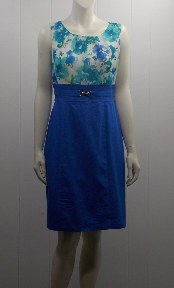 80's "AB Studio" Sleeveless Dress / Blue Floral L… - image 1