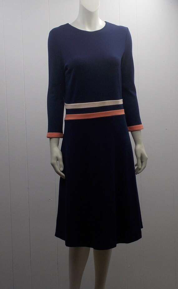 Vintage "Downeast" Fit & Flare Navy Blue Dress/Cor