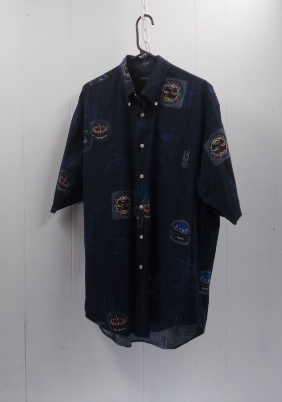 Nautical Men's Large Navy Blue Button-down Shirt … - image 4