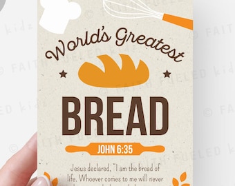 'S Werelds beste brood, aanmoedigingskaarten voor de Schrift Afdrukbare bijbelteksten, deel je geloof Bijbelstudie evangelisatiehulpmiddelen, Johannes 6:35