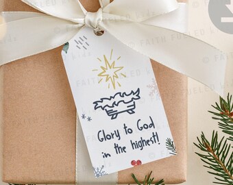 Glorie aan God, kerstcadeaukaartjes, gunst feestdag, cadeaukaartjes vakantie, kerstetiket, gunst vrolijk kerstfeest, tags voor cadeaus