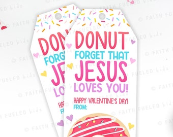 Donuts Esqueça que Jesus te ama, Etiqueta cristã para o Dia dos Namorados, Etiqueta para lembrancinha de Feliz Dia dos Namorados para imprimir, Etiqueta de presente de Donuts para o Dia dos Namorados
